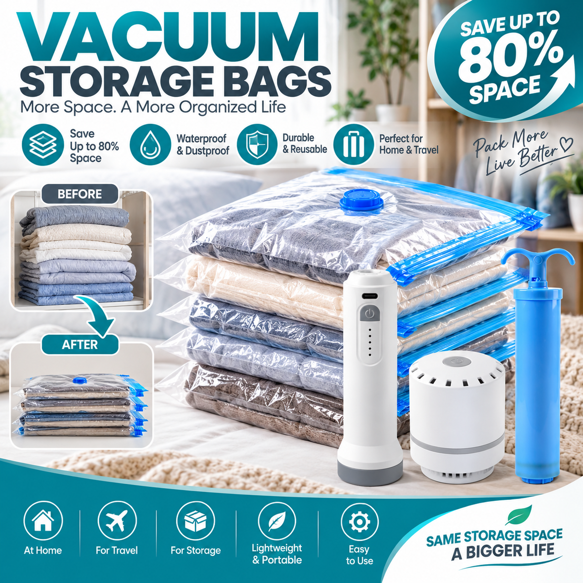 💫【Back to School】Dlomyro Cordless Vacuum Storage Bag Set — Optional Rechargeable Electric Air Pump