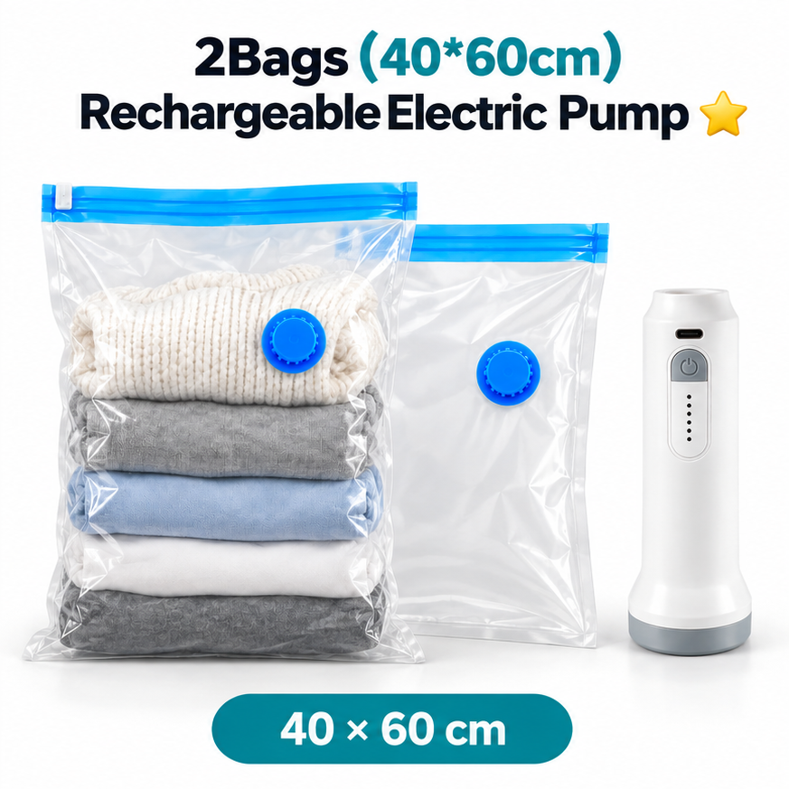 🏆【Back to School】Dlomyro Cordless Vacuum Storage Bag Set — Optional Rechargeable Electric Air Pump
